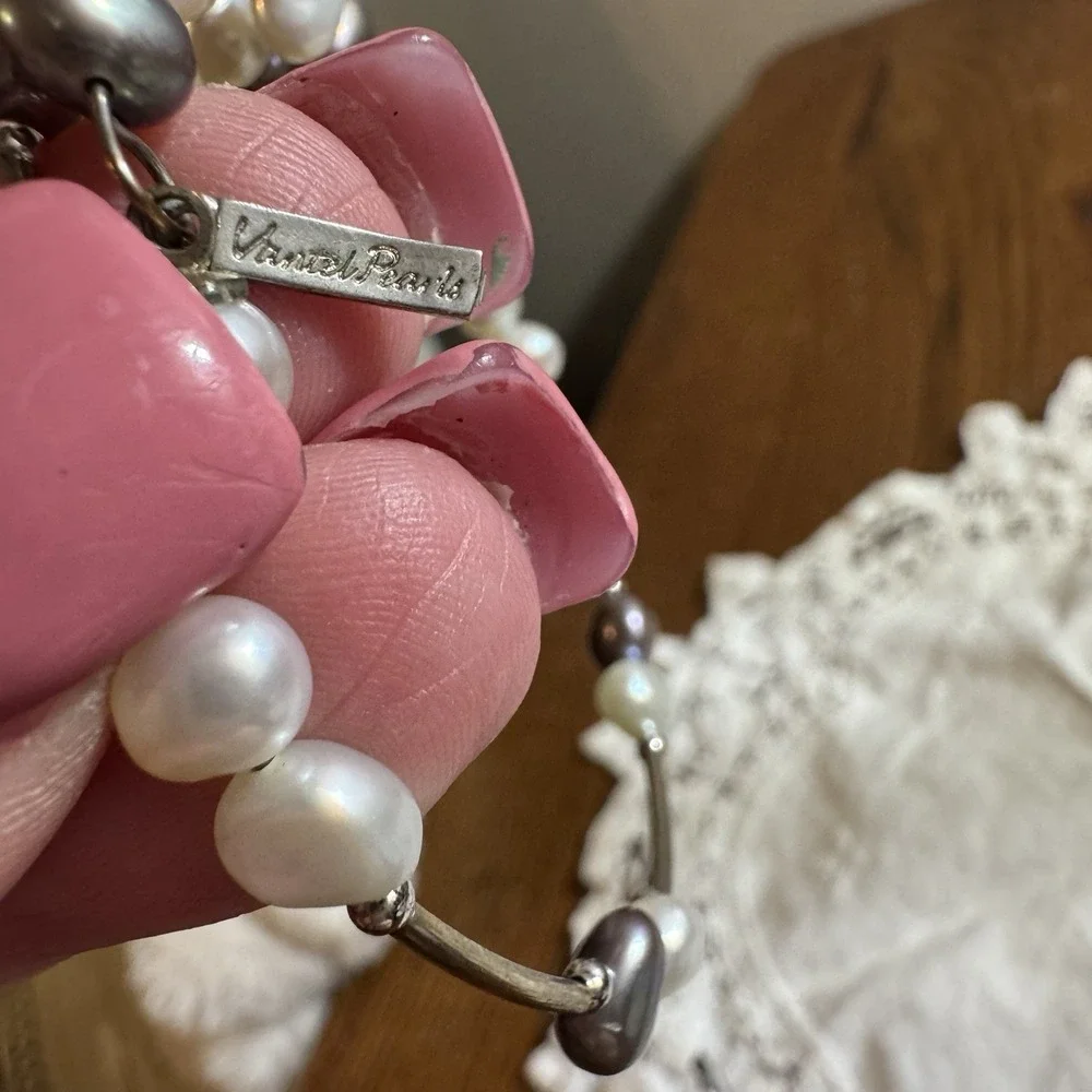 Vantel Pearls White & Silver Wrap‎ Bracelet.
